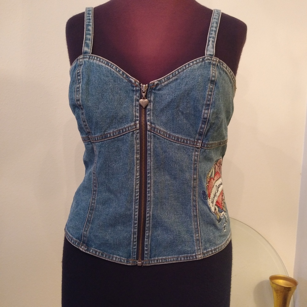 Harley Davidson Denim Patch Corset Tank Top M Med